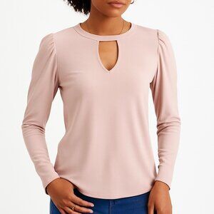 INC Womens M Pink Puff Shoulder Keyhole Blouse Long Sleeve Pullover Polyester
